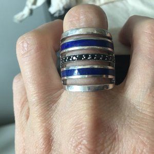 Pamela Love cage ring sterling silver with saphire and lapis inlay